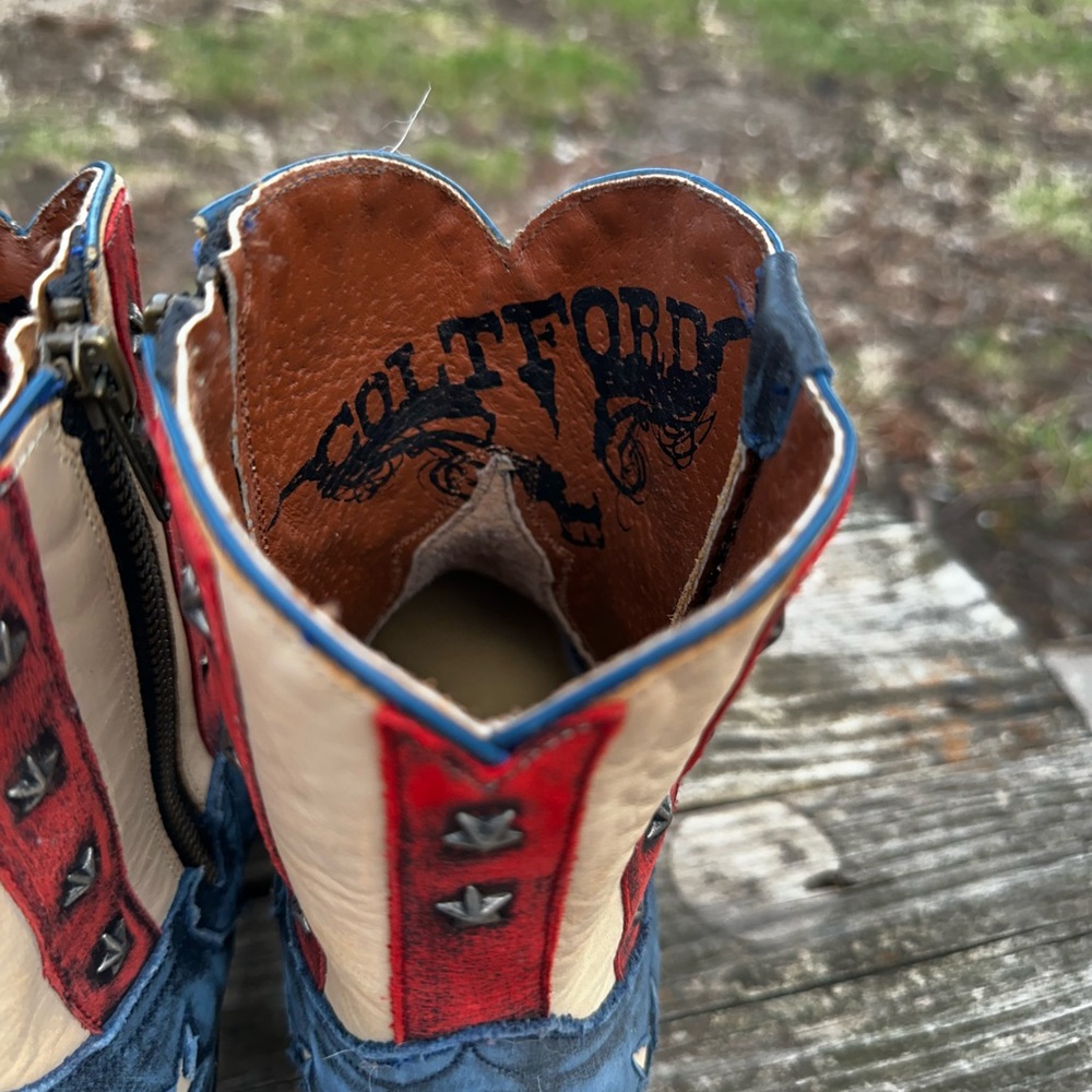 Corral Navy, Red & Cream Star Western Heeled Boots - Picture 11 of 15